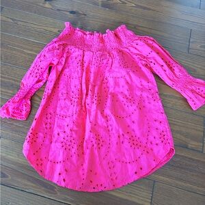 Pink Off-Shoulder Eyelet Top